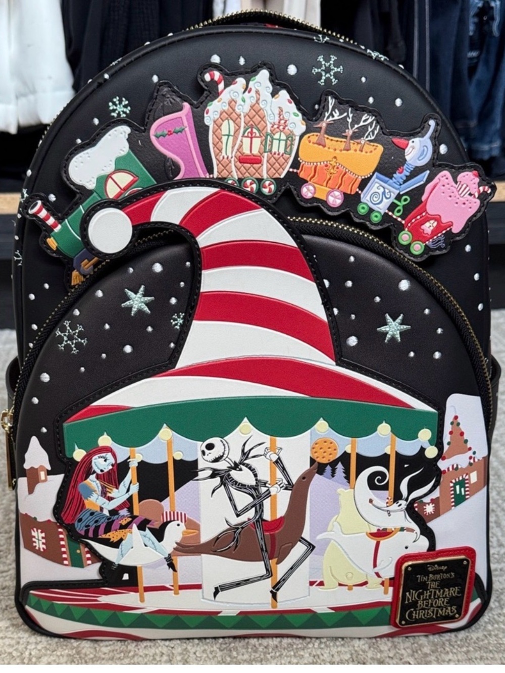 Loungefly The Nightmare Before Christmas Black Red White Green Carousel Backpack